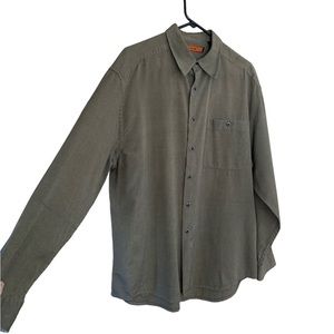 Axis Army Green Silk Cotton Blend Long Sleeve Button Down Shirt Mens Size Large